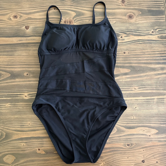 Shade & Shore Other - Women's Shade & Shore Swimsuit M Black One-Piece Square Neck Mesh Panel